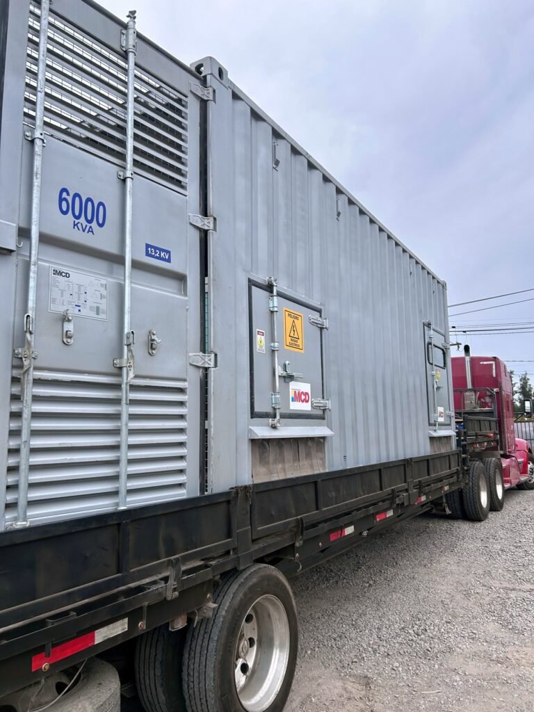 Subestación en contenedor 6.000 kVA — foto real en planta de Transformadores MCD